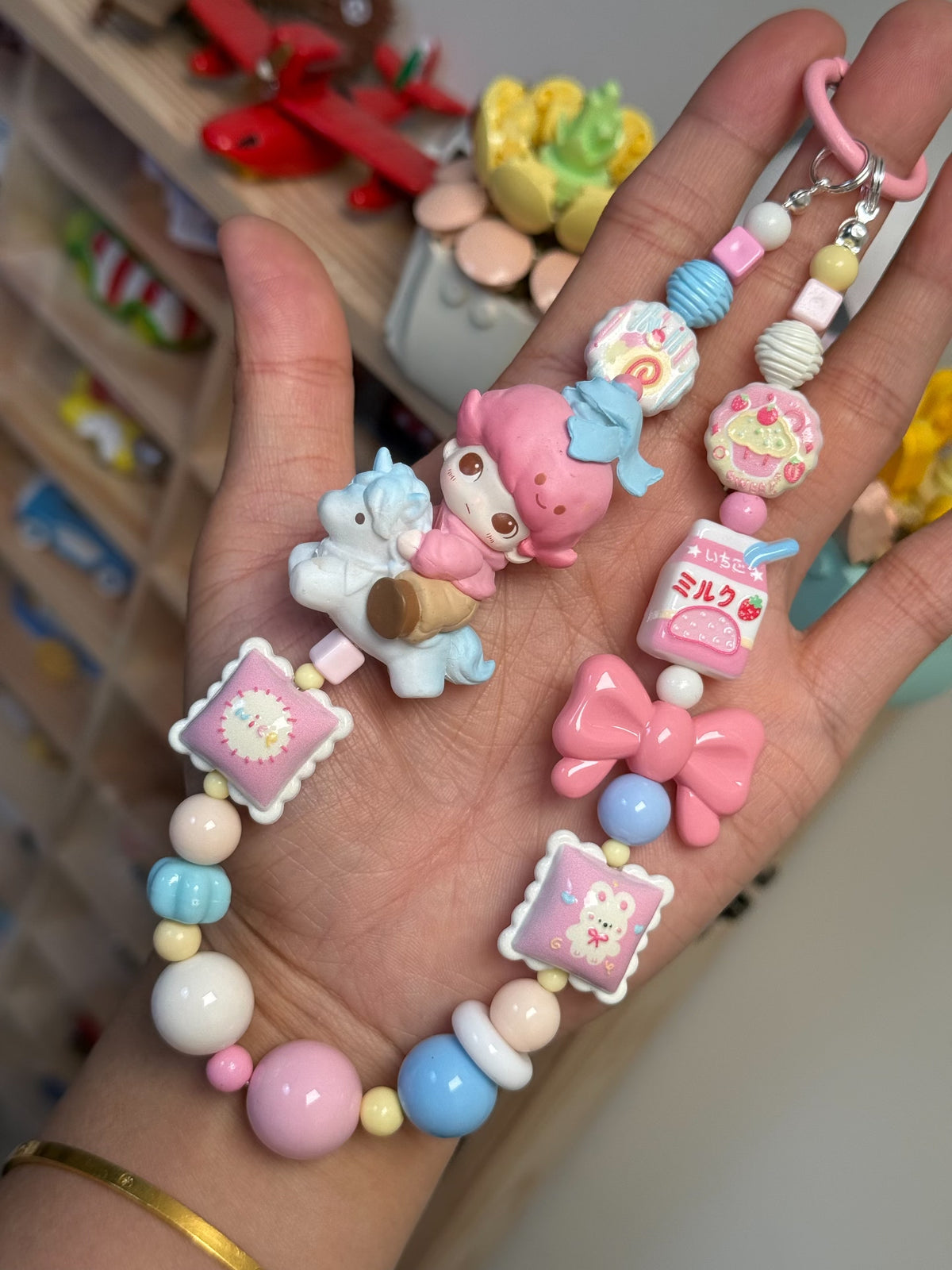 Pastel Beaded Phone Strap Bag Charm Keychain