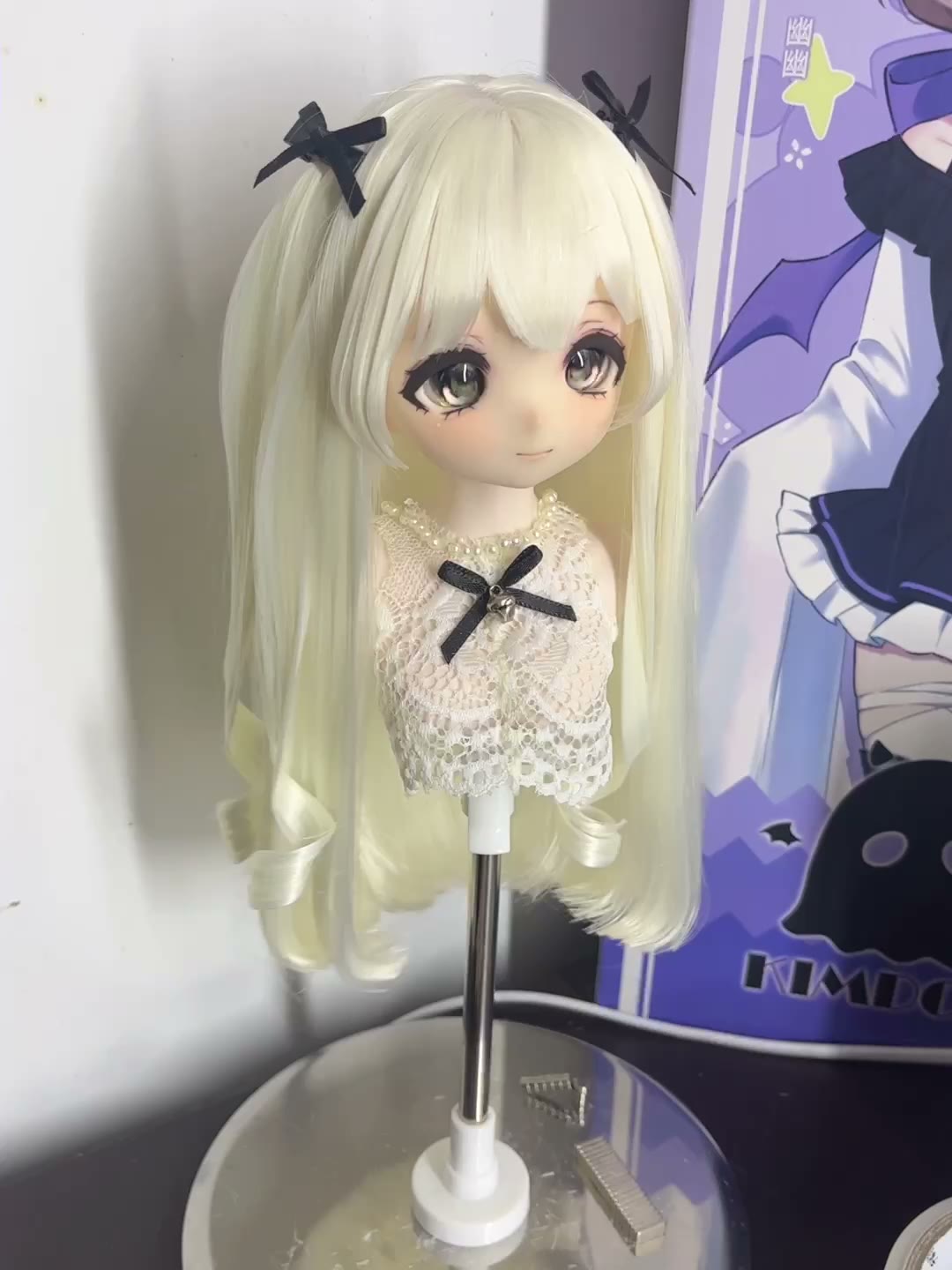 Blonde Curly Tip Doll Wig with Bows