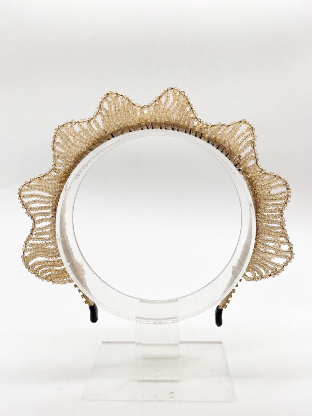 Champagne Beaded Crown Headband with Pearls