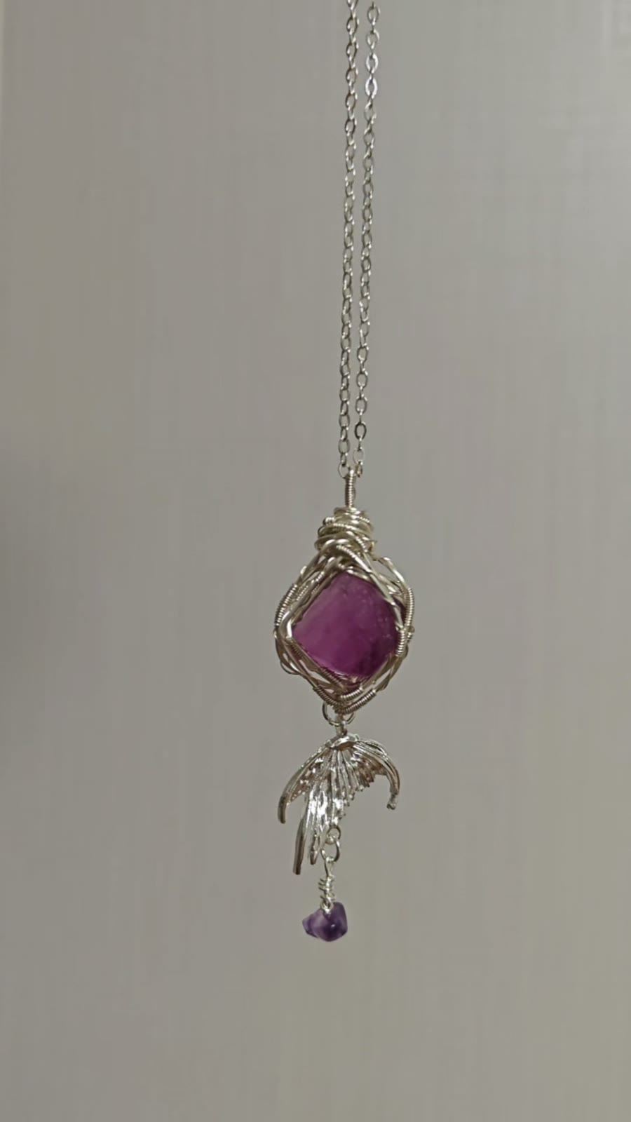 Natural Purple Fluorite Wire Wrapped Necklace