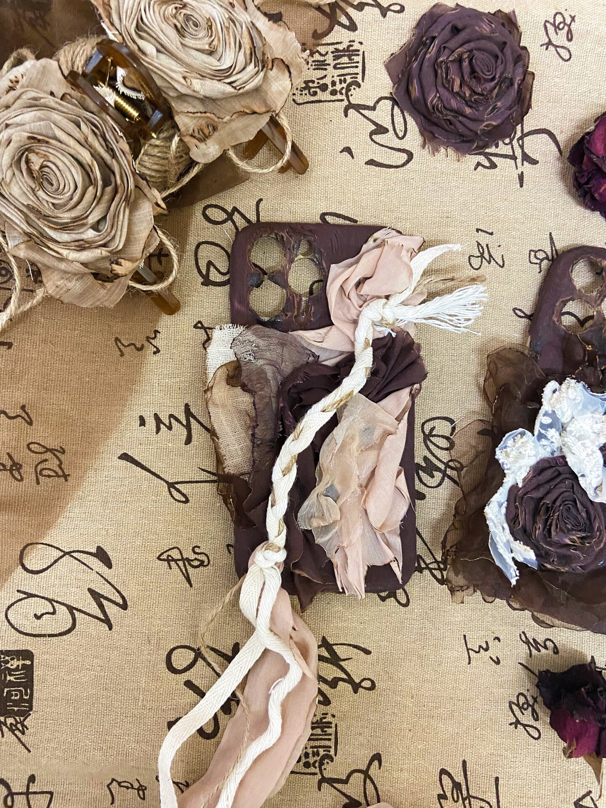 Fabric Phone Case with Burned Roses