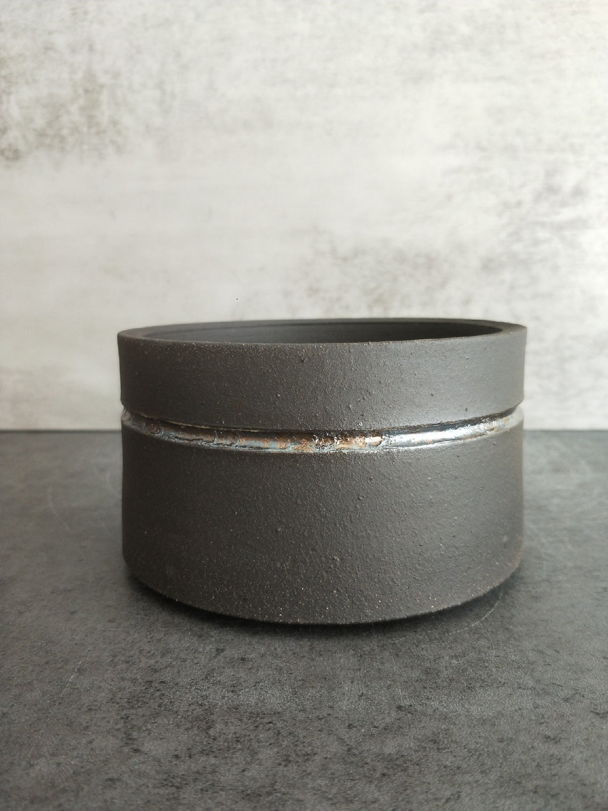 Handmade Clay Container with Metallic Band