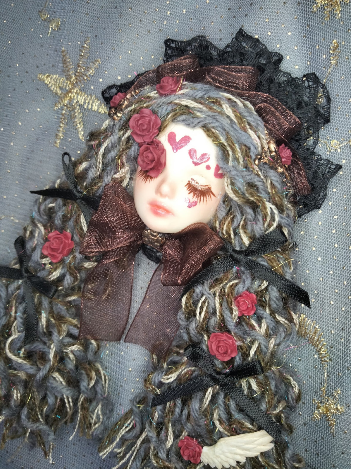Handcrafted Lolita Doll Face Brooch Pin
