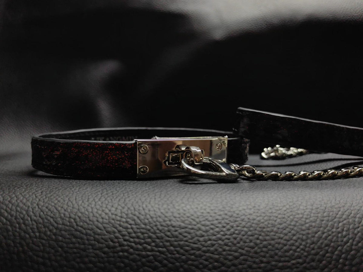 Snakeskin Pattern Choker Necklace with Silver Chain
