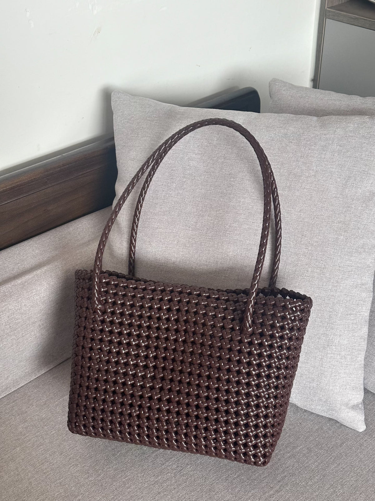 Bolso Tote de Ratán Tejido a Mano Marrón Café