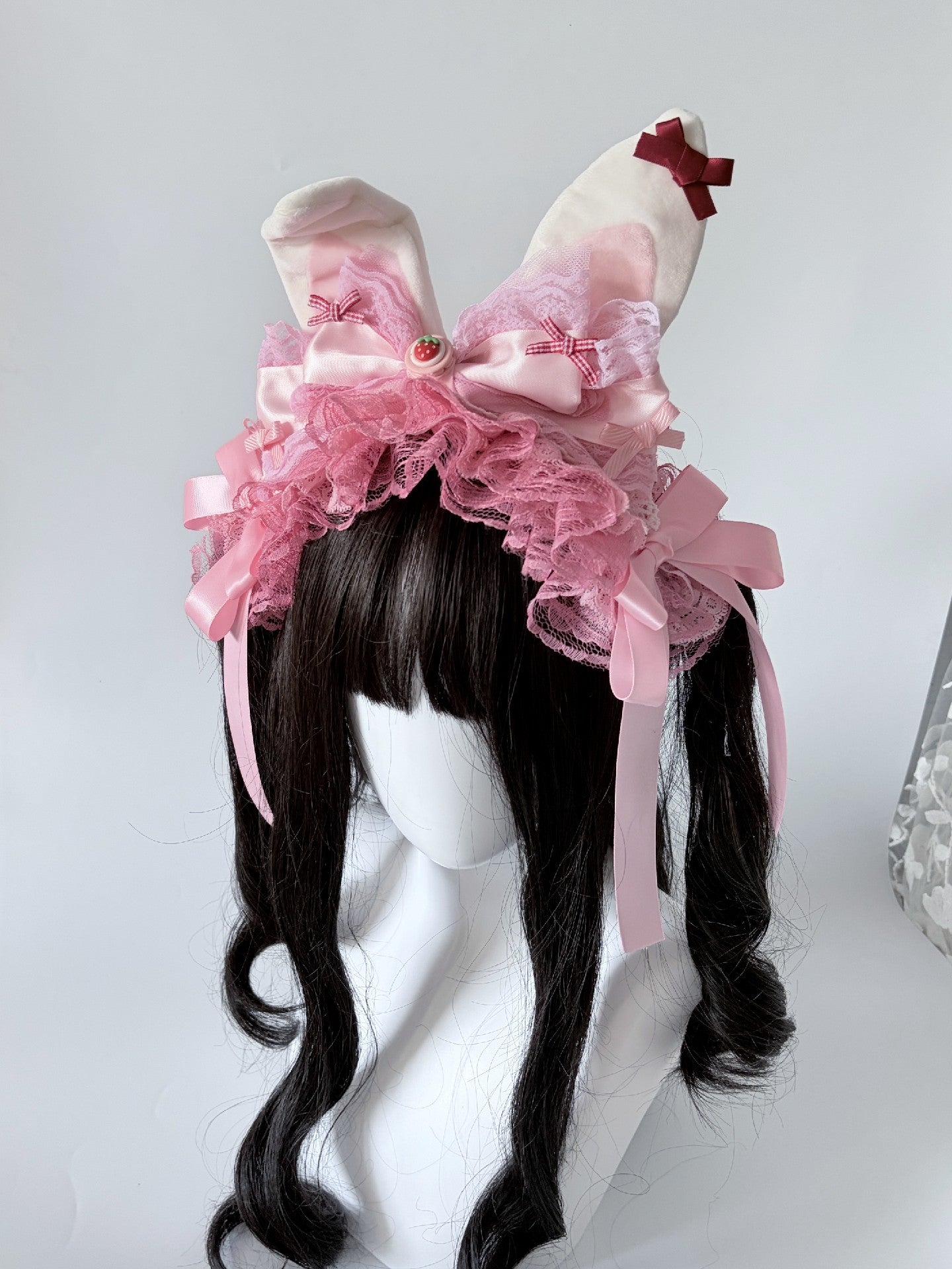 Pink Strawberry Bunny Ear Lolita Headband