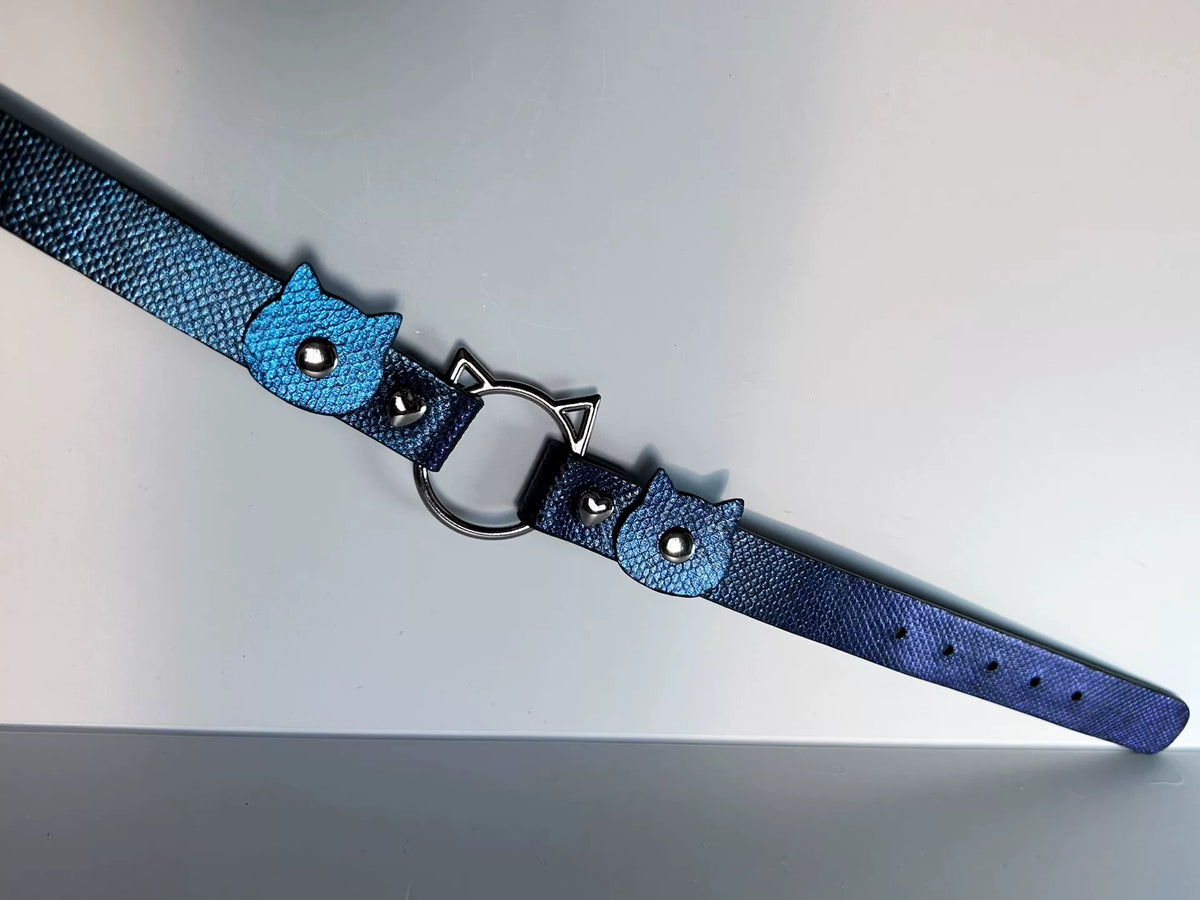Handgemaakte Drie Kleine Katjes Choker Slangenleer