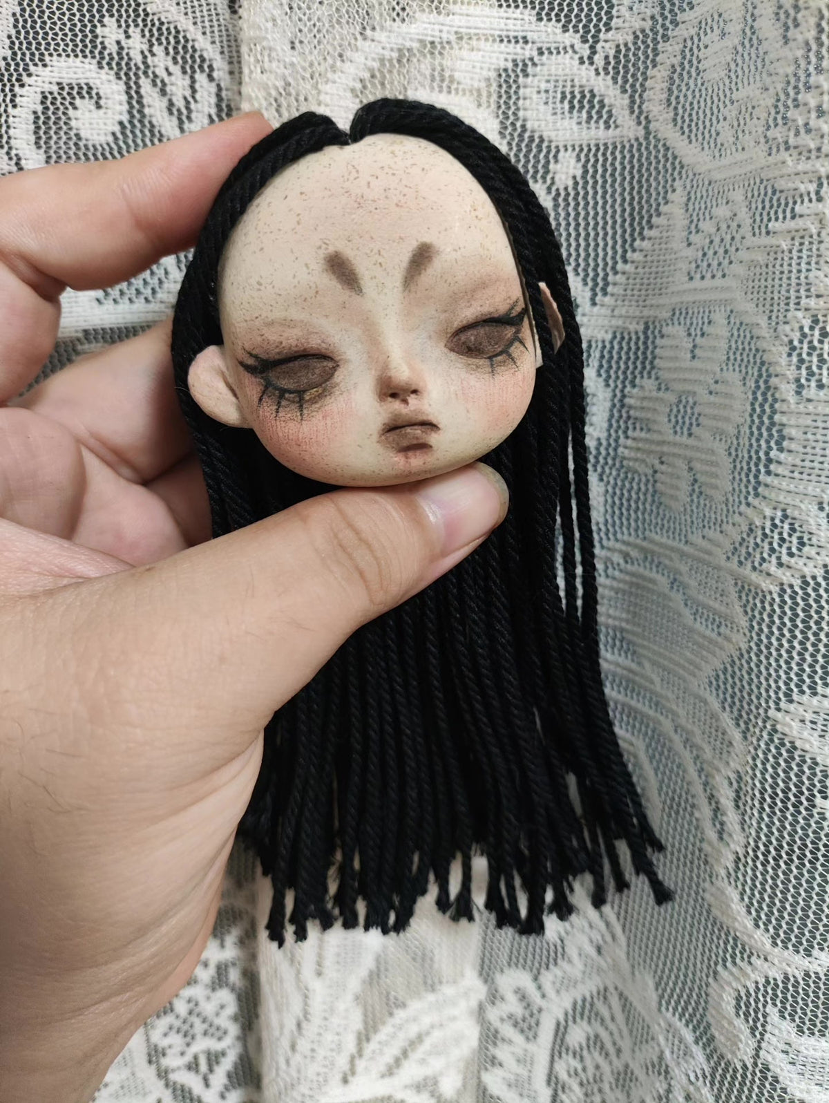 Handmade Doll Head Pendant Necklace Stone Clay