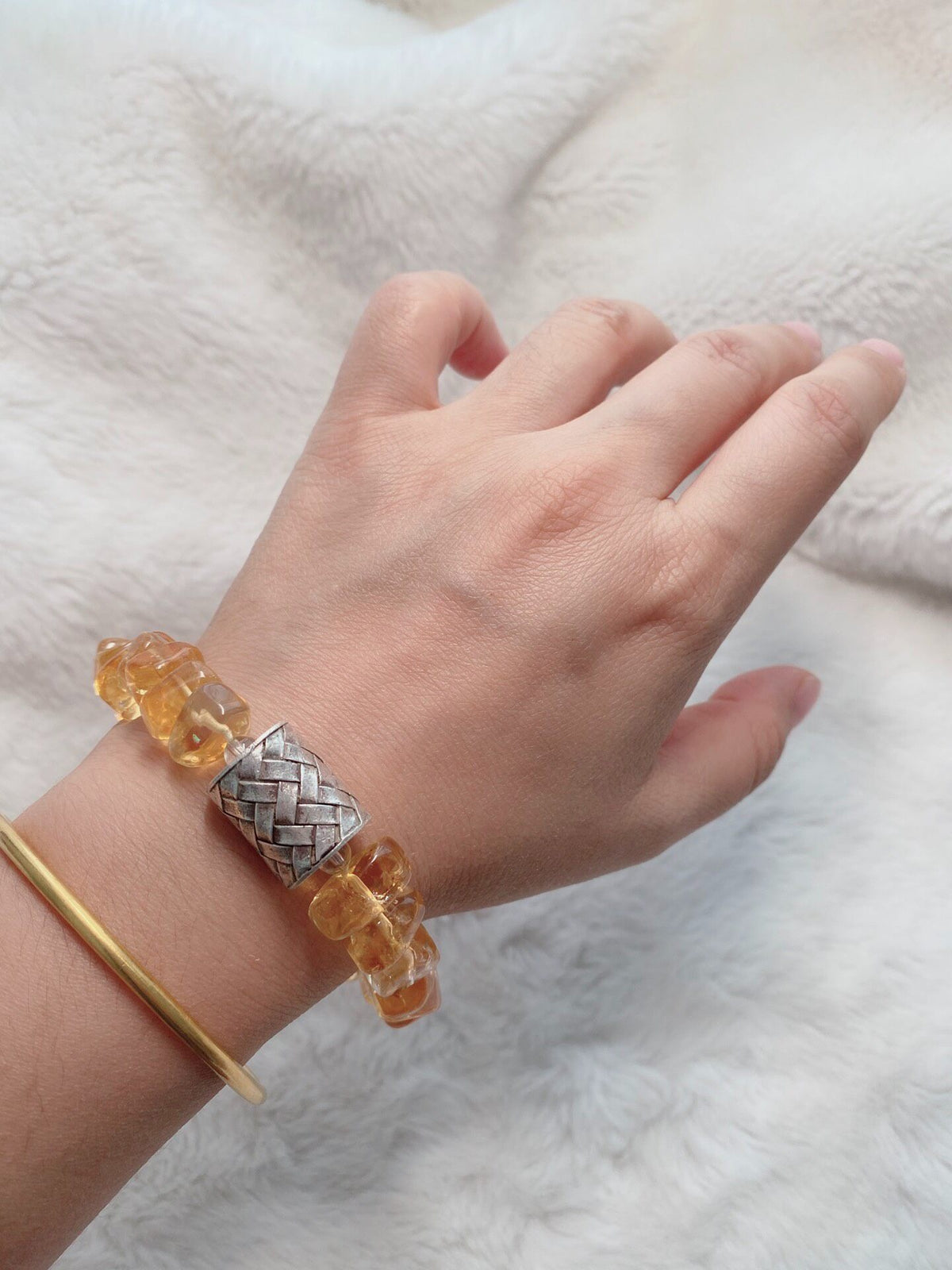 Citrine Candy Bean Bracelet with Silver Bead