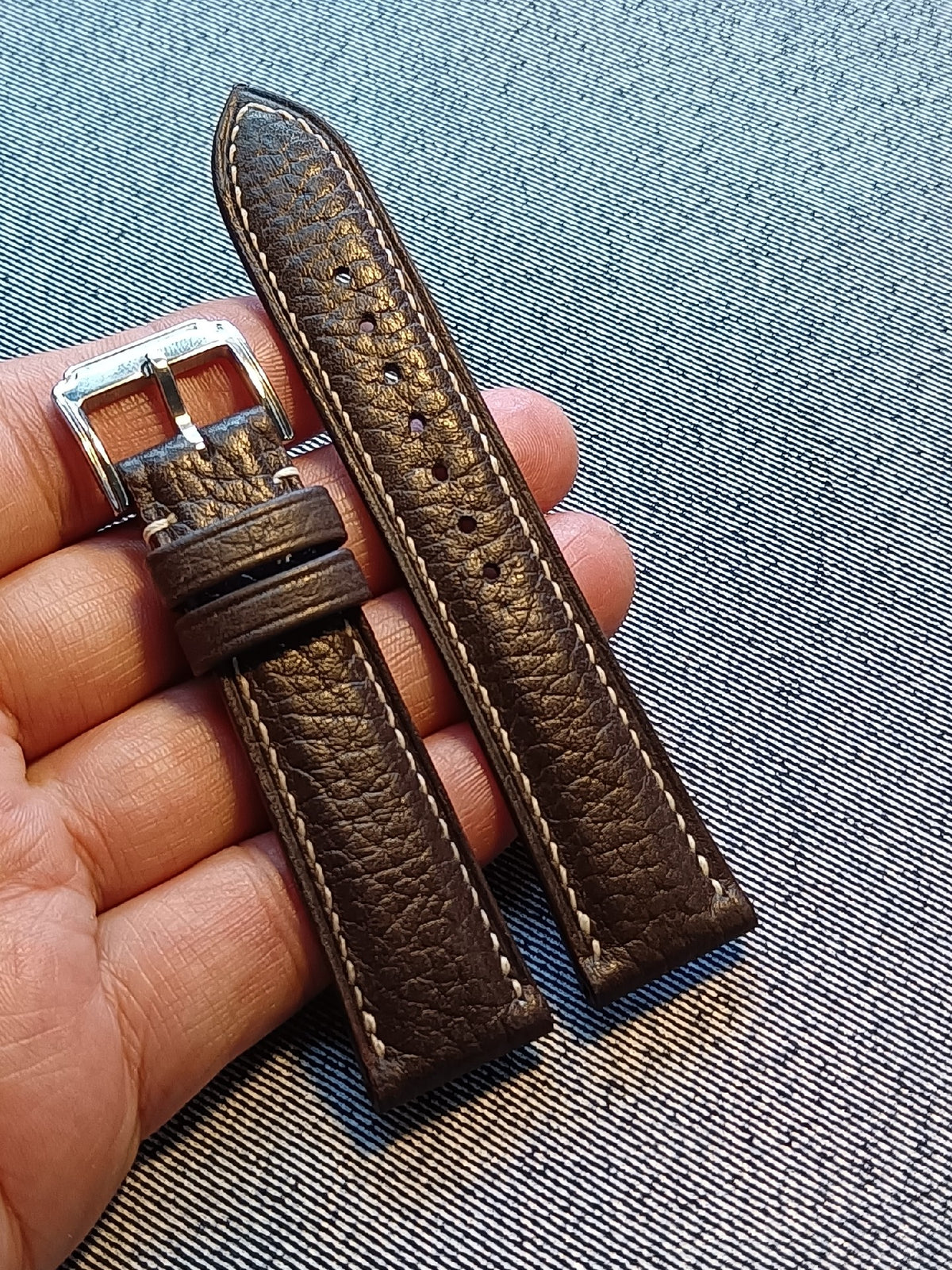 Deep Brown Lychee Grain Leather Watch Strap