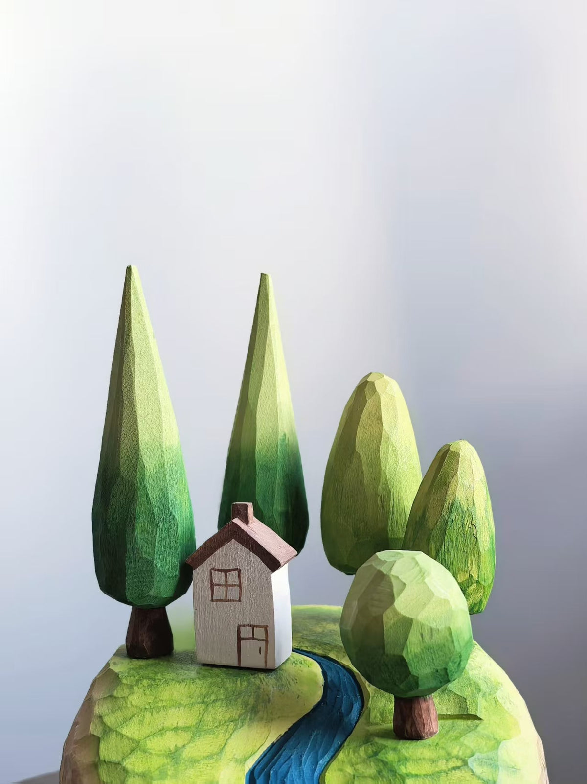 Hand Carved Wooden Cottage Ornament Magnetic Trees