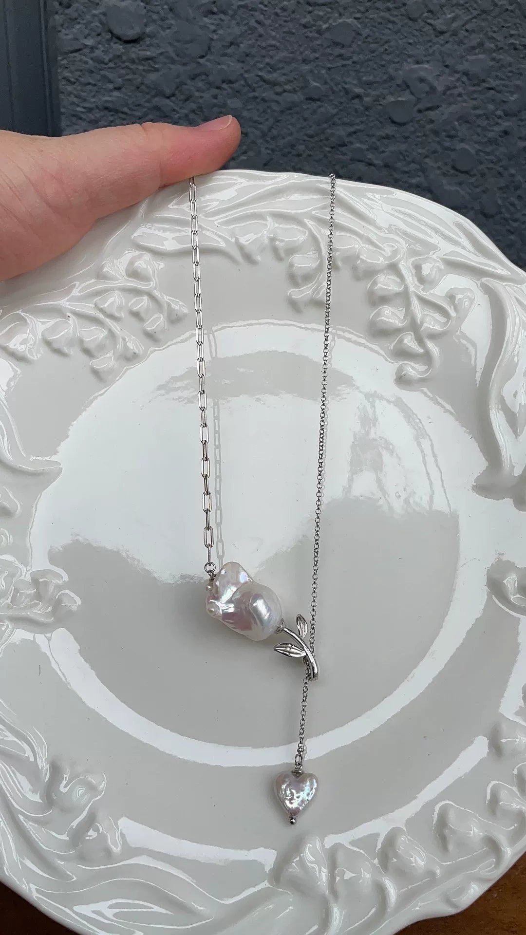 Baroque Pearl Heart Necklace 925 Silver