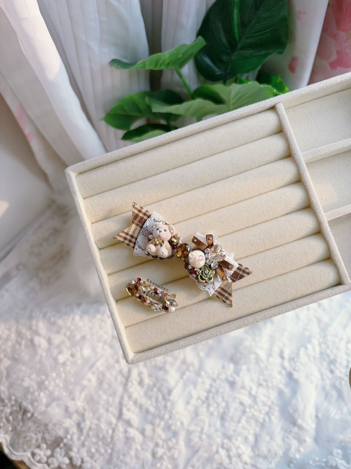 Handcrafted Plaid Bow Pet Hair Clip Set