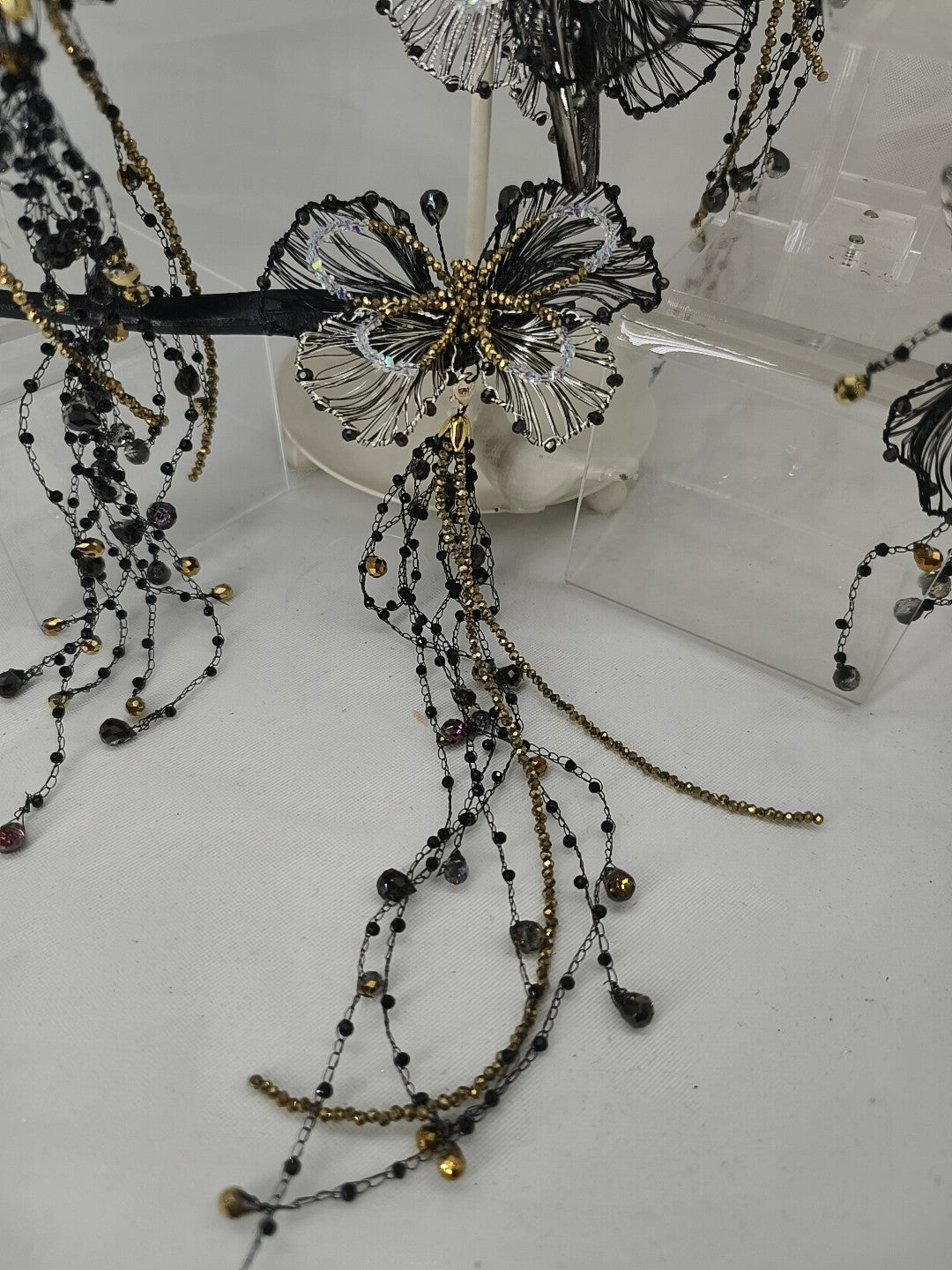 Handmade Black Gold Wire Flower Hair Clips