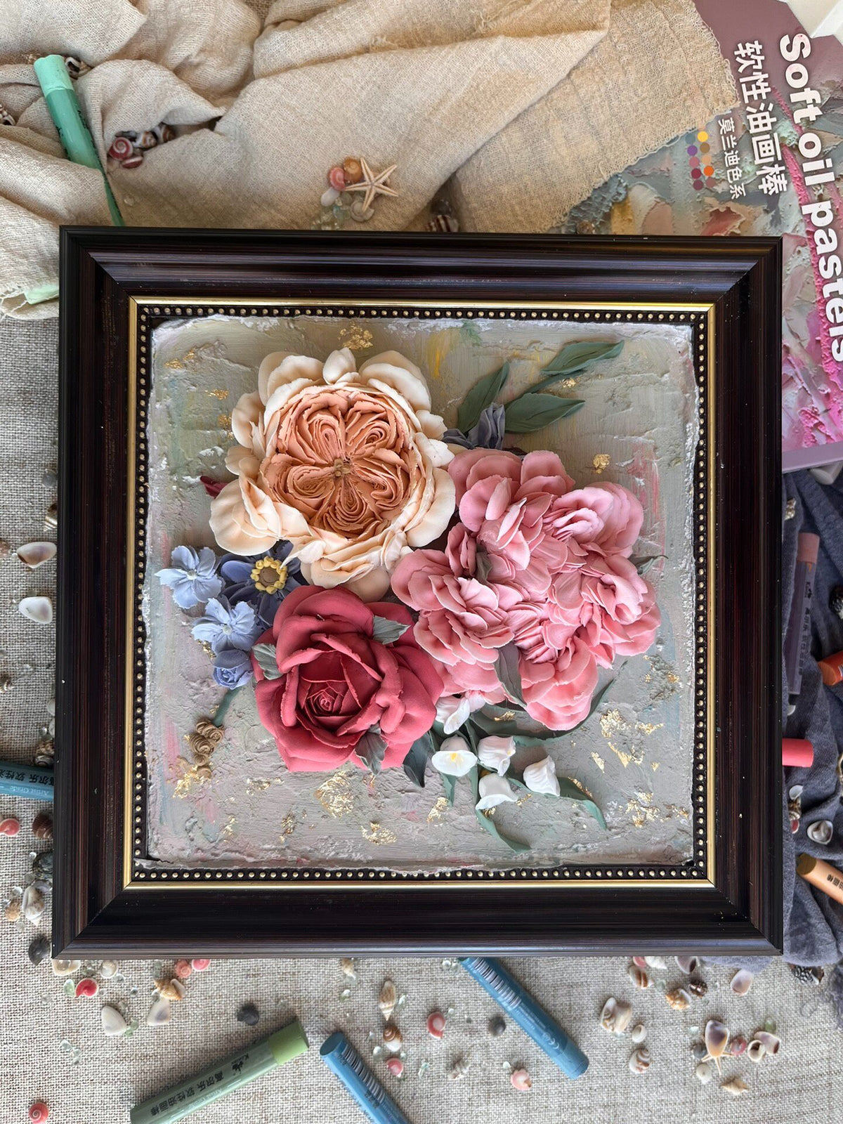 Clay Floral Art in Ornate Frame