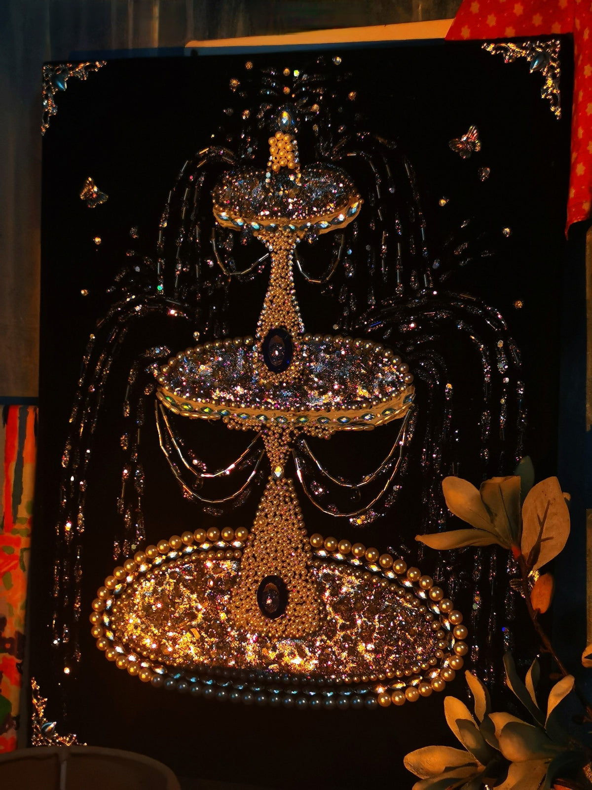 Pearl Fountain Painting Black Velvet Art