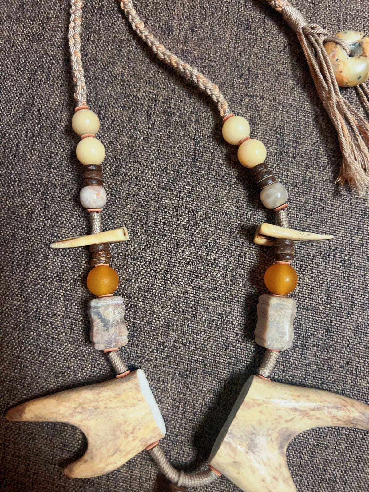 Handwoven Antler Necklace with Beaded Accents