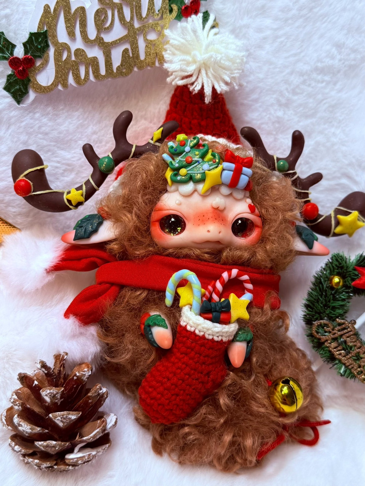 Articulated Christmas Dragon Plush with Faux Fur