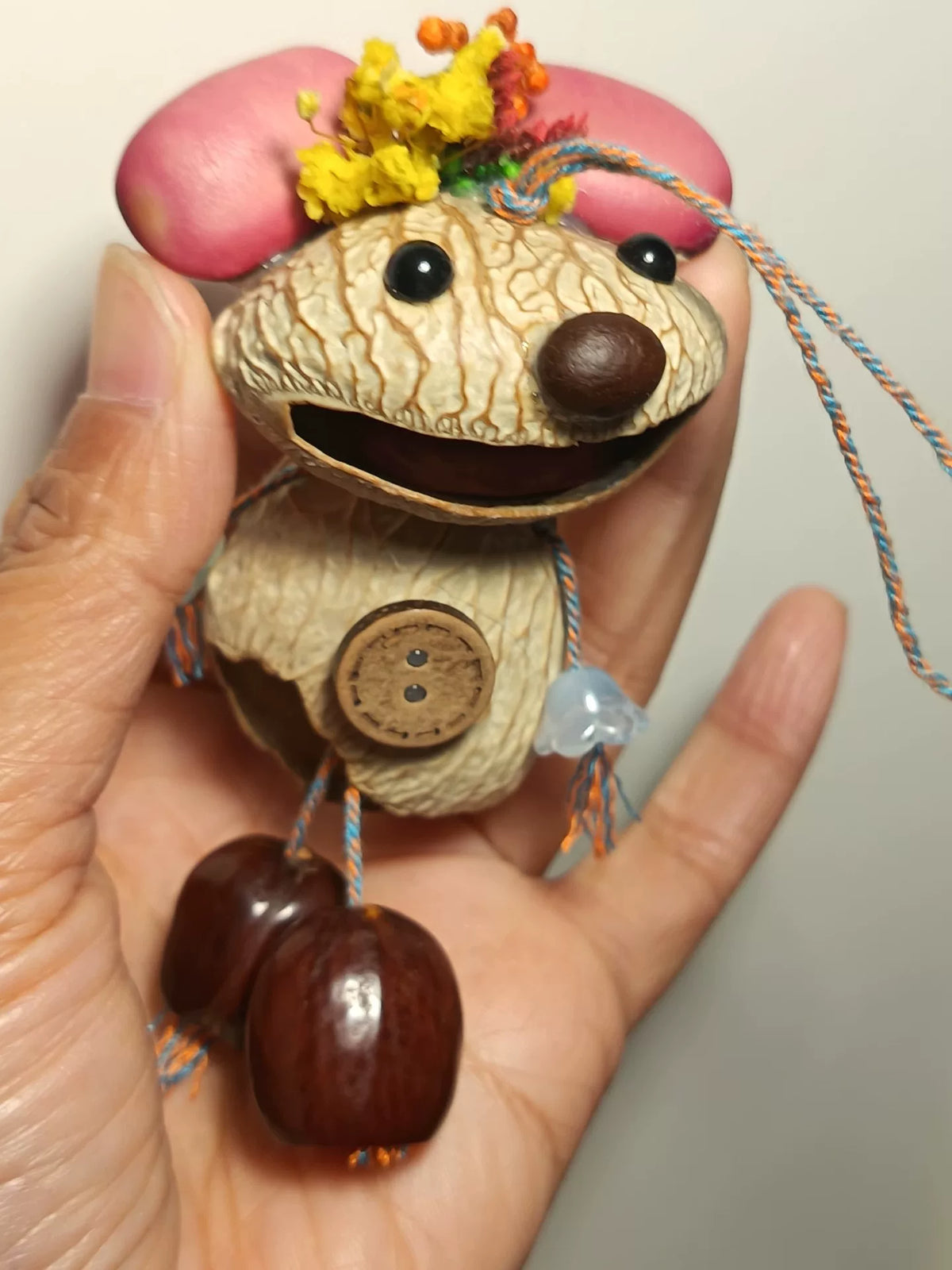 Handcrafted Walnut Shell Chipmunk Hanging Pendant