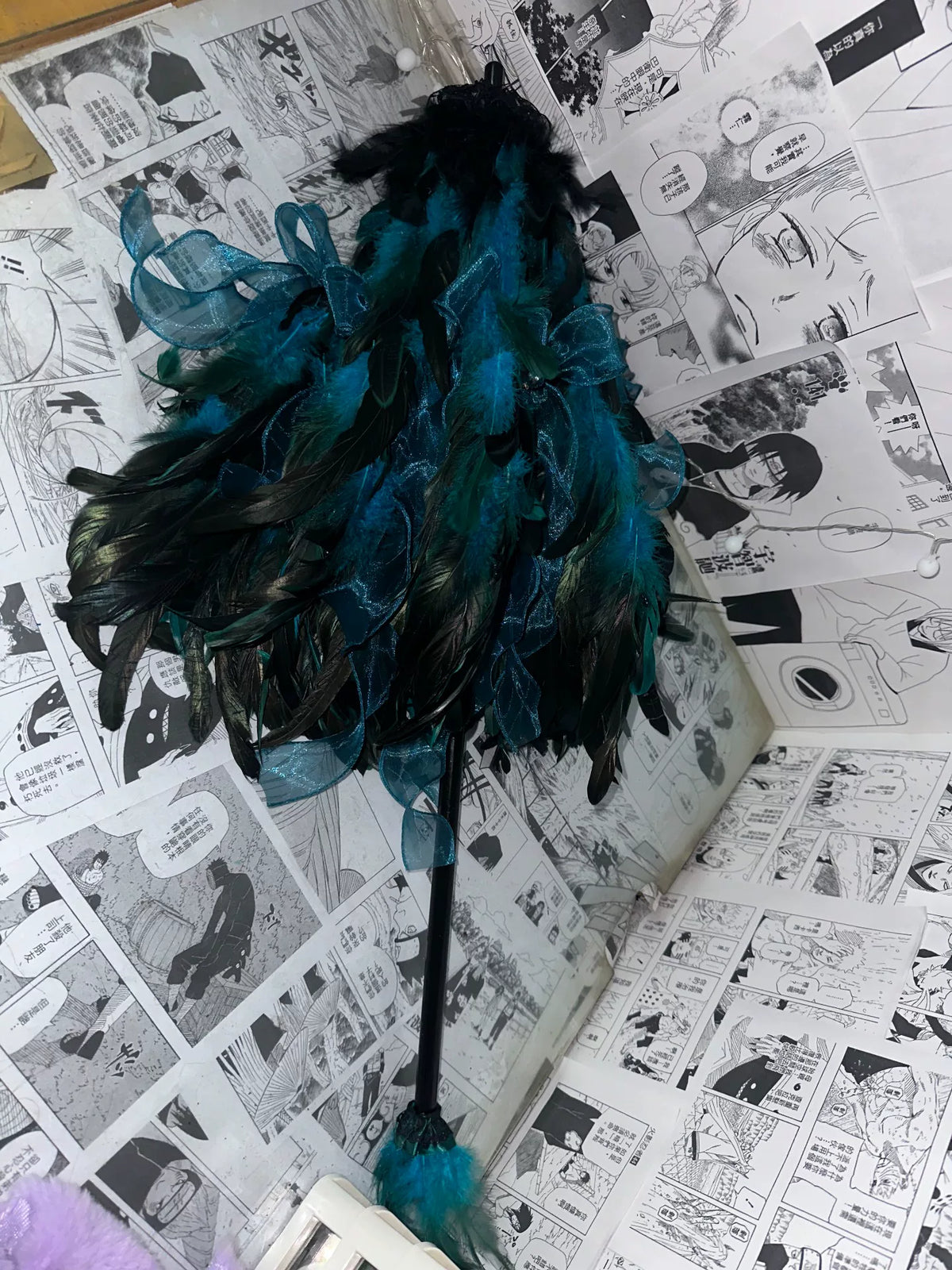 Lolita-parasol met teal veren