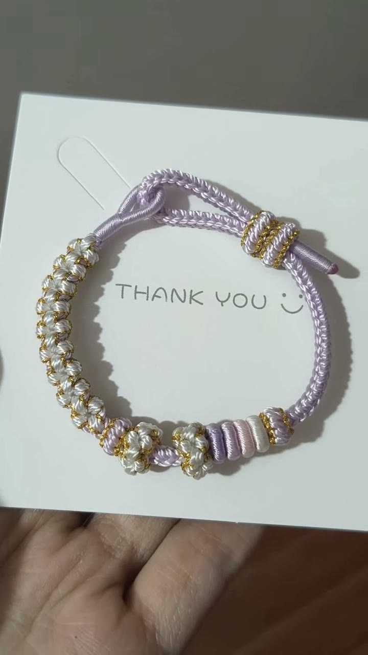 Handwoven Purple White Gold Knot Bracelet
