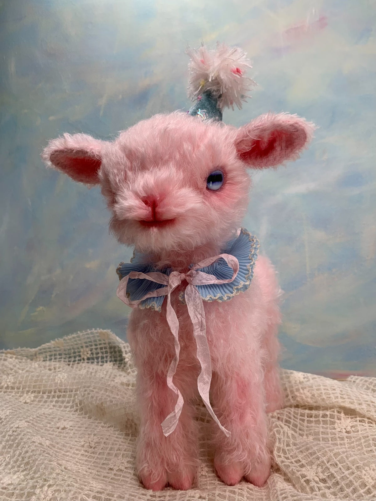Pink Mohair Jointed Bear Plush Figure