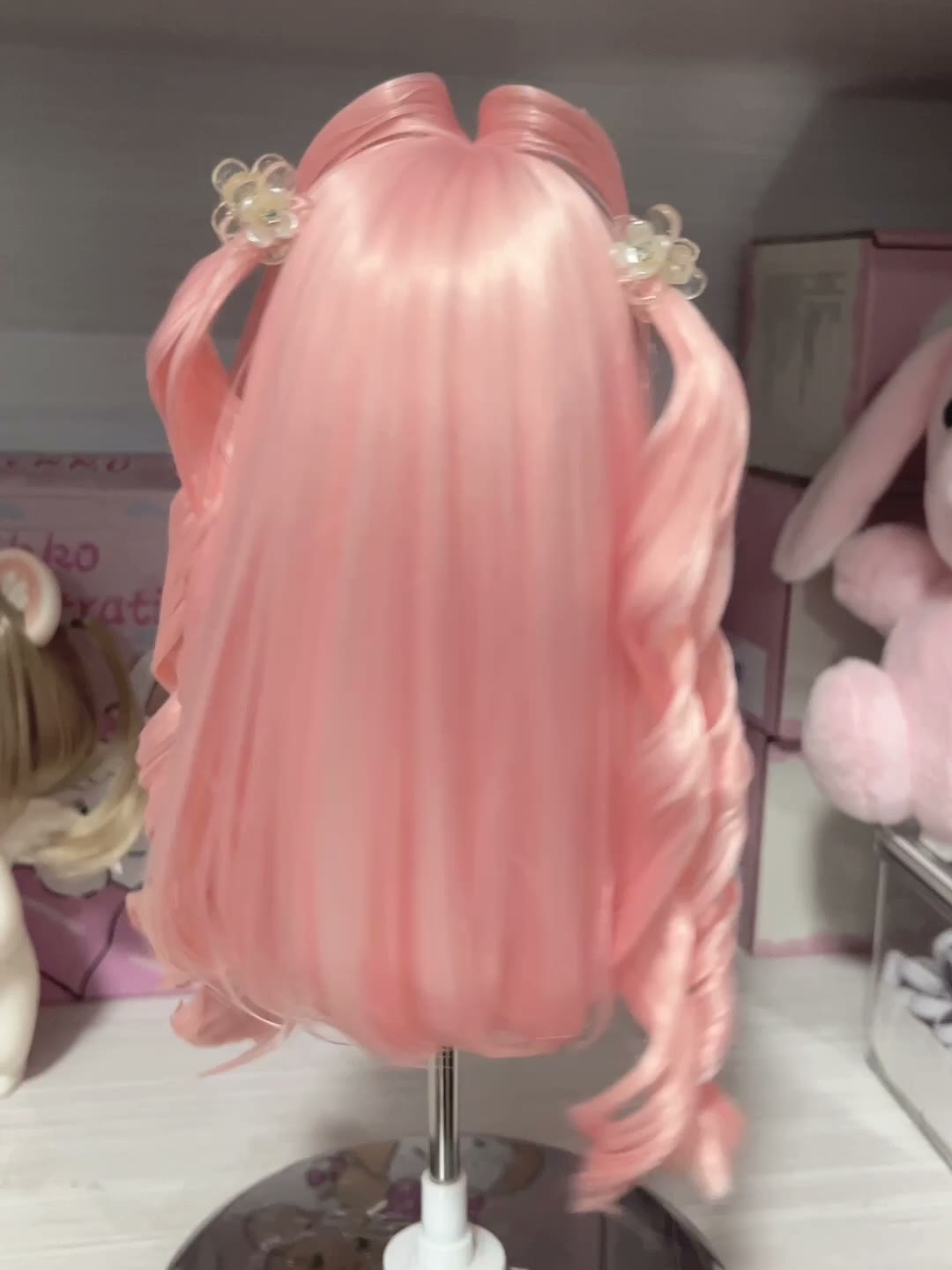 Doll Wig Pastel Pink Twin Tail Curls