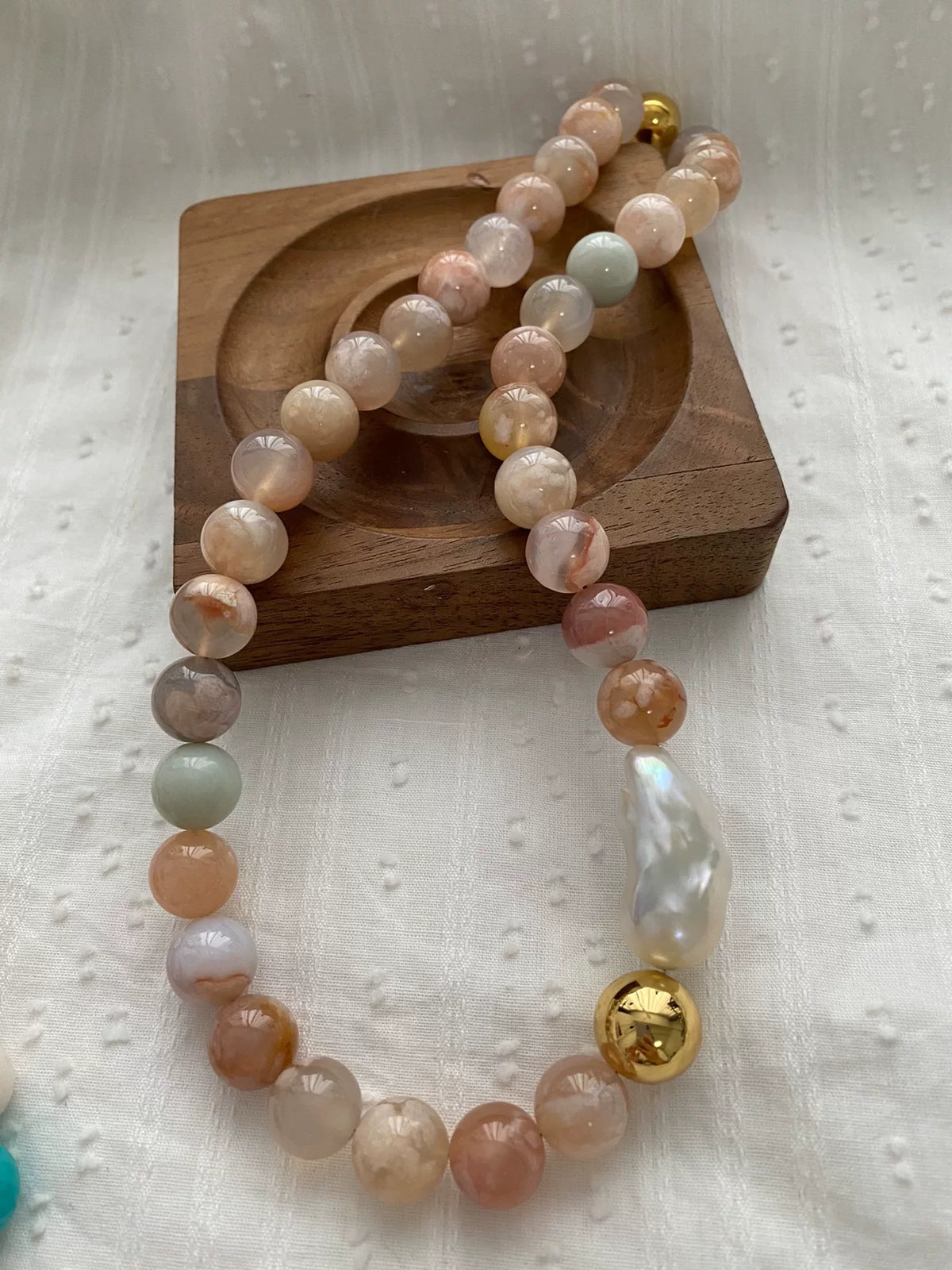 Cherry Blossom Agate Pearl Necklace