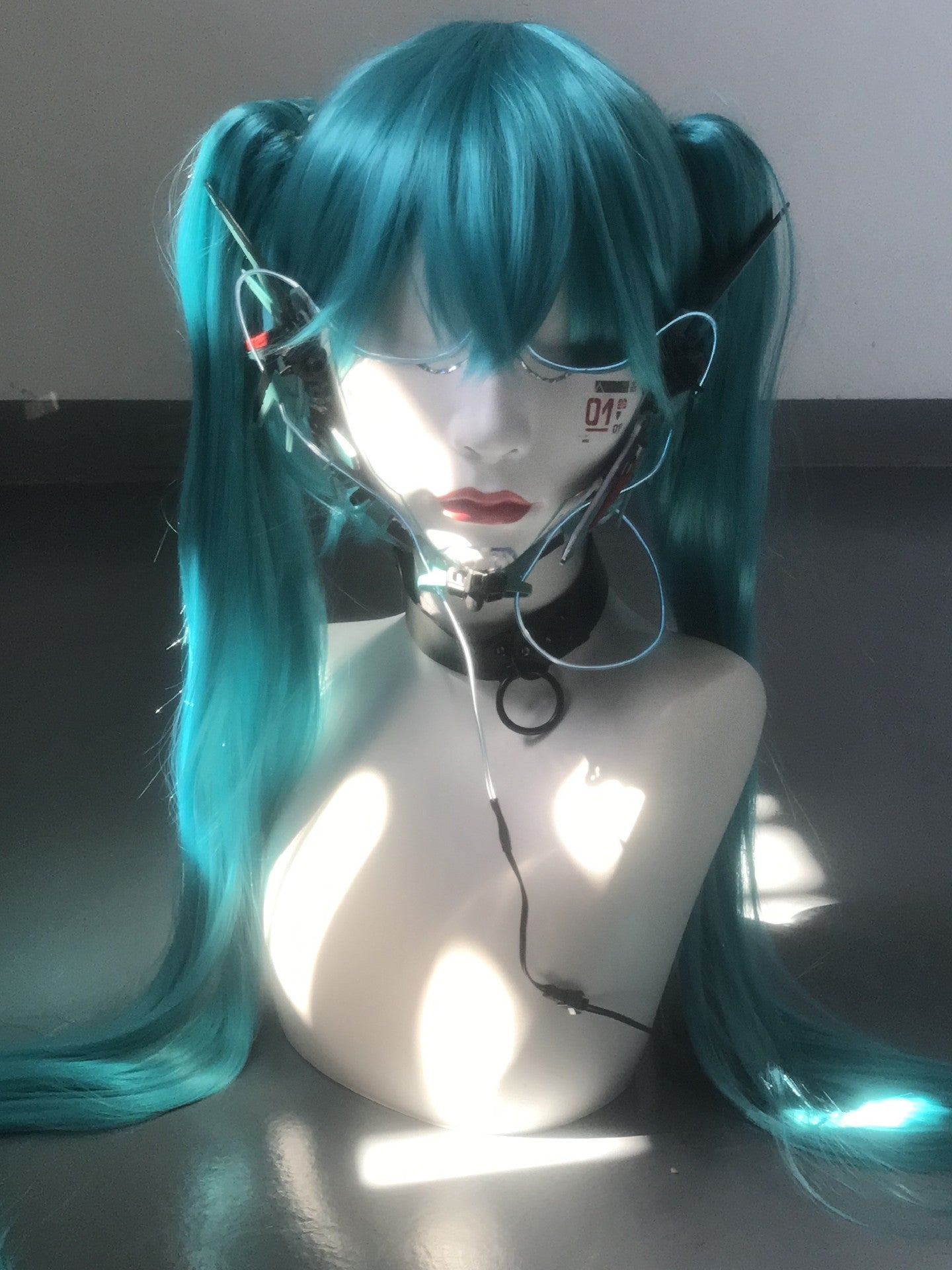 Teal Cyberpunk Cosplay Wig with Mask