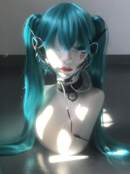 Teal Cyberpunk Cosplay Wig with Mask