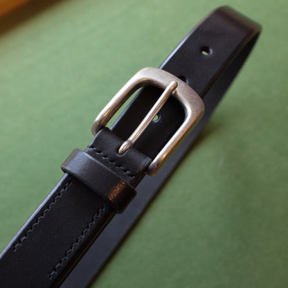 Black Leather Belt with 4.0-4.5mm Thickness and Single-Prong Buckle