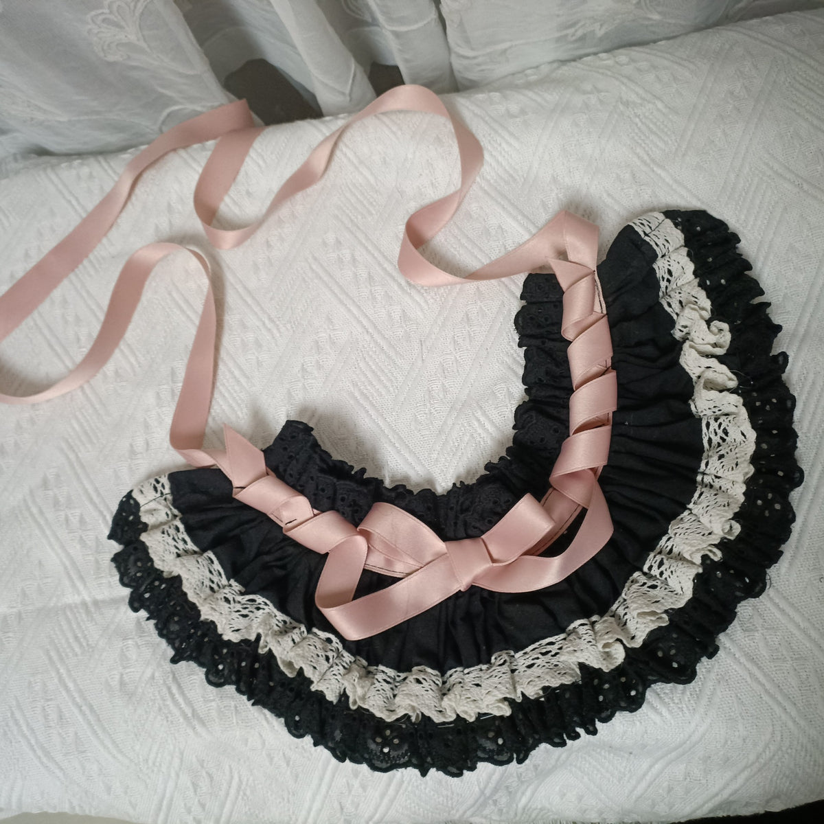 Lolita Black Bonnet Headband with Pink Ribbon