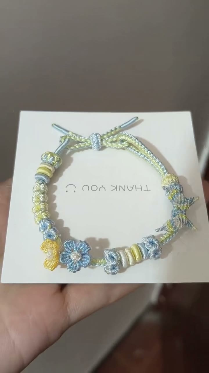 Handwoven Blue Yellow Gradient Floral Bracelet
