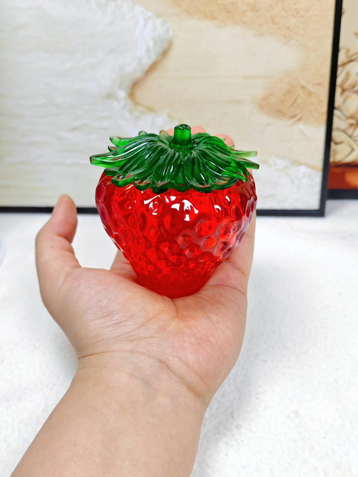 イチゴ型樹脂製収納コンテナ グリーンリッド
