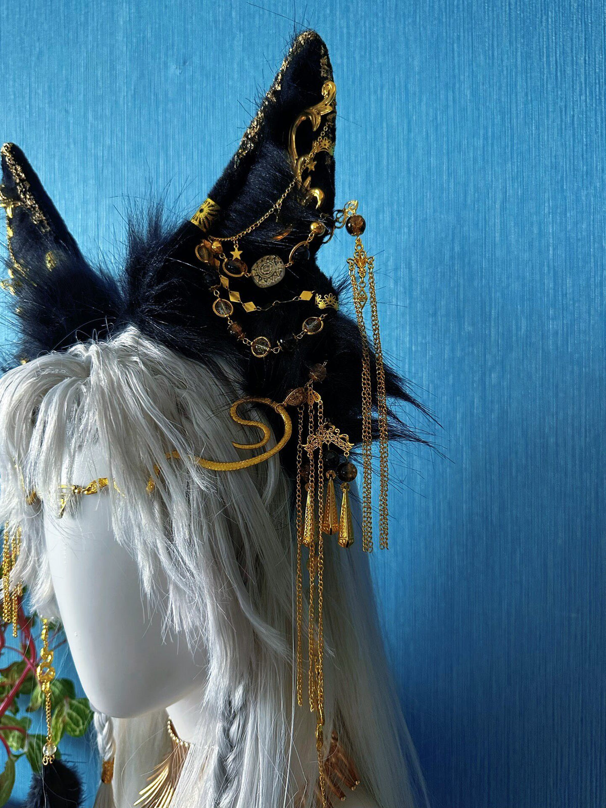 Anubis Cosplay Headpiece with Gold Embellished Ears