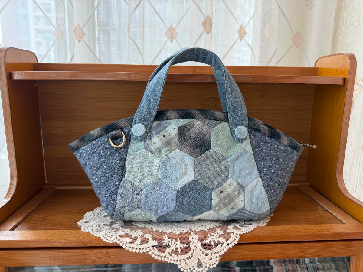 Bolso Boston de Algodón con Patchwork de Hexágonos