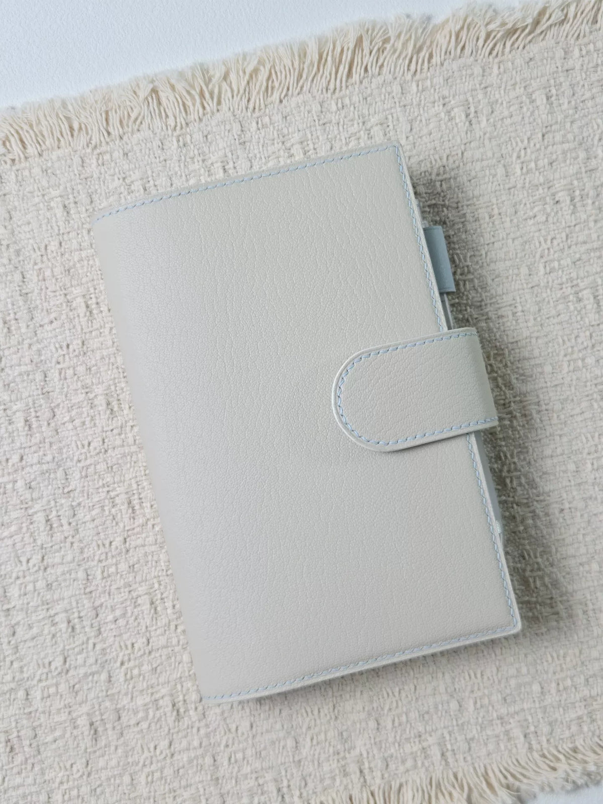 Personal Size Ring Bound Leather Planner Milkshake White