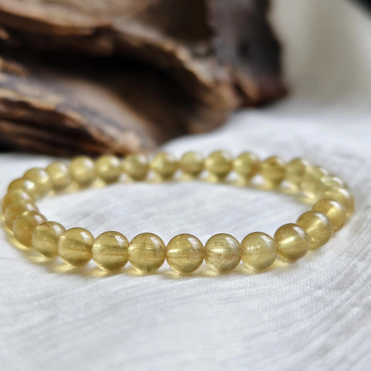 Natural Yellow Spodumene Beaded Bracelet 6.7mm
