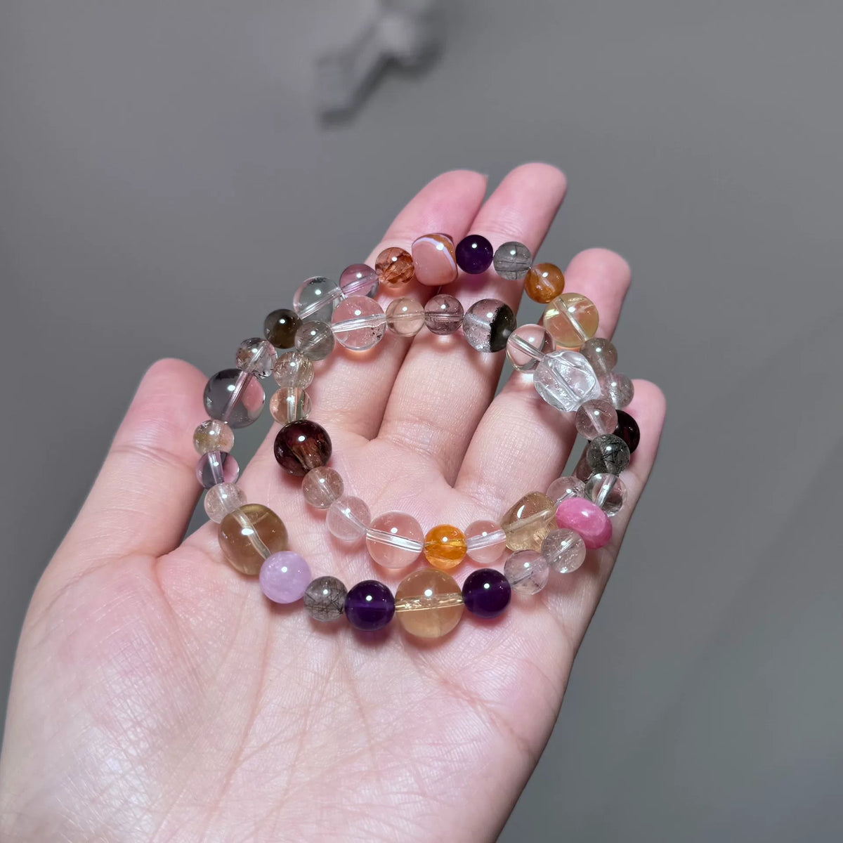 Purple Yellow Rutilated Quartz Crystal Bracelet Set