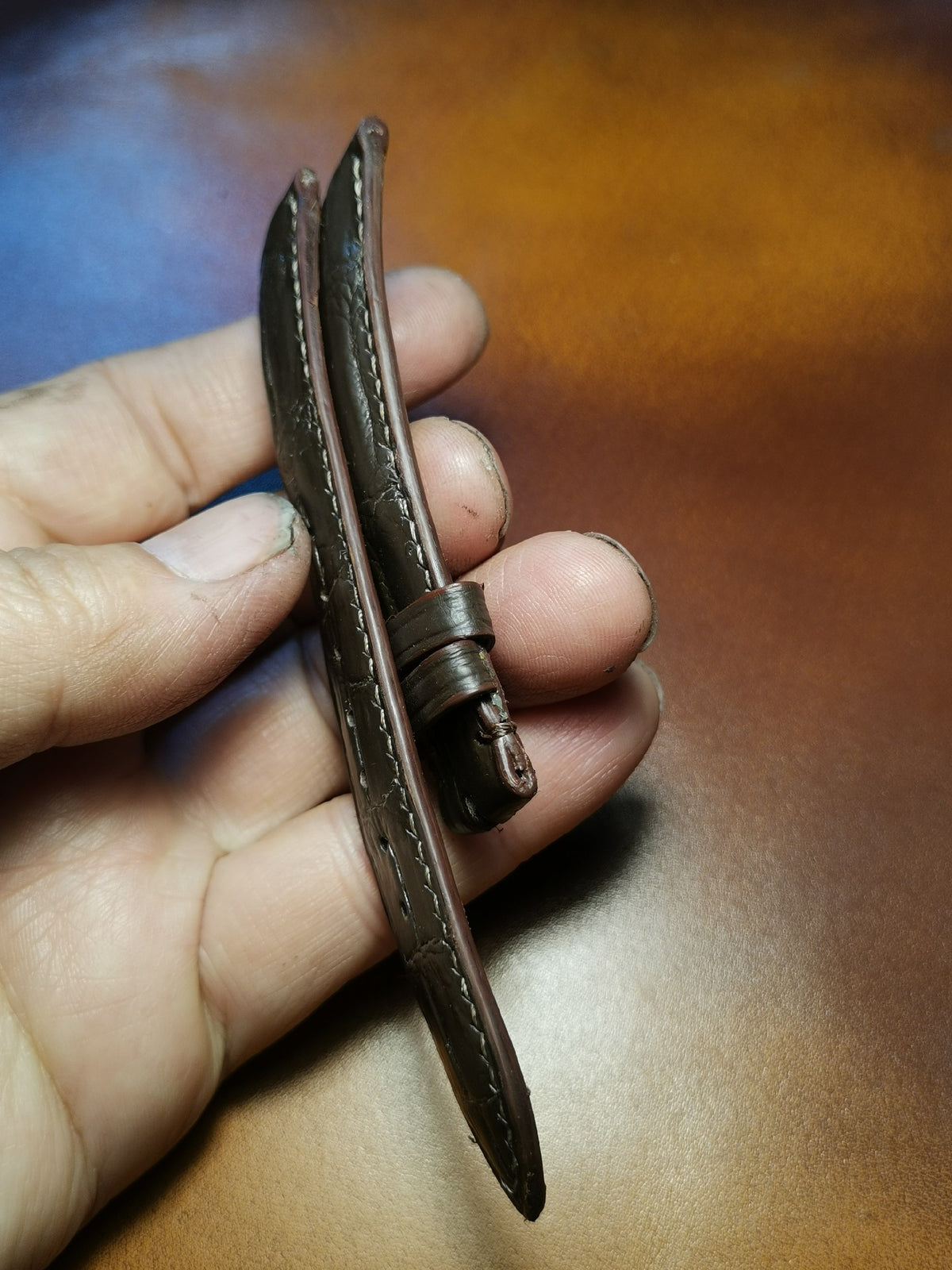 Handmade Crocodile Leather Watch Strap Tea Green