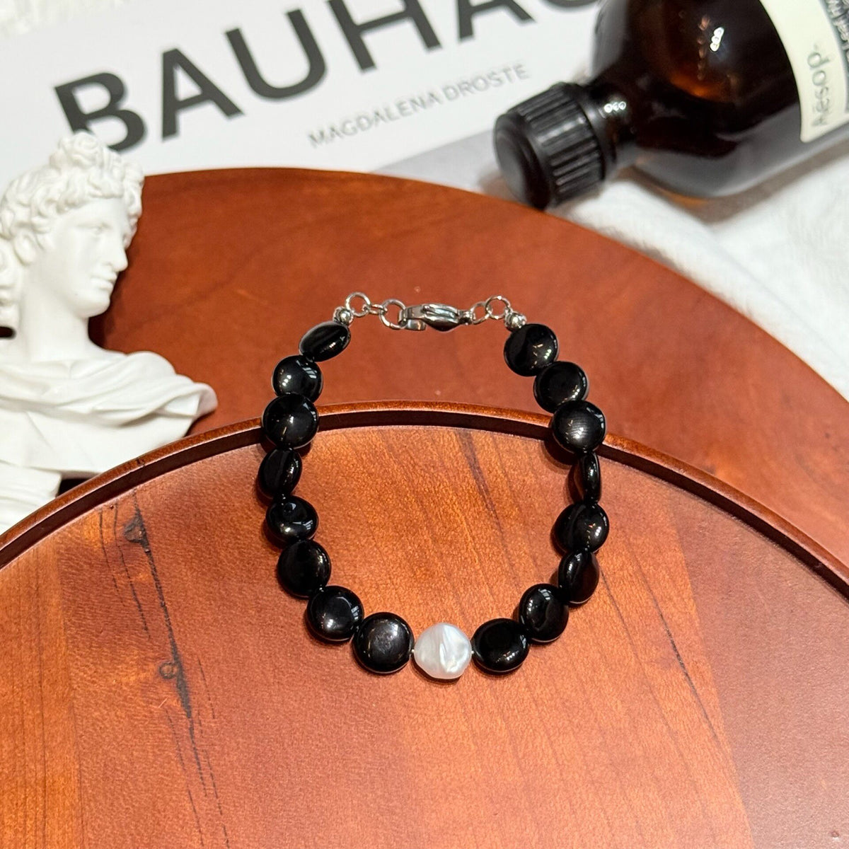 Zwarte agaat parel kralenarmband