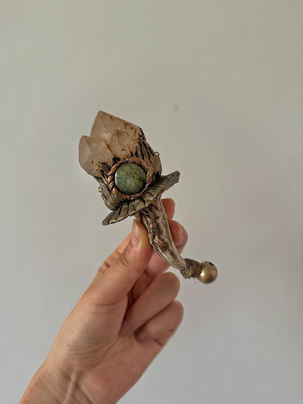 Witch Hat Wand Pendant Labradorite Quartz Necklace