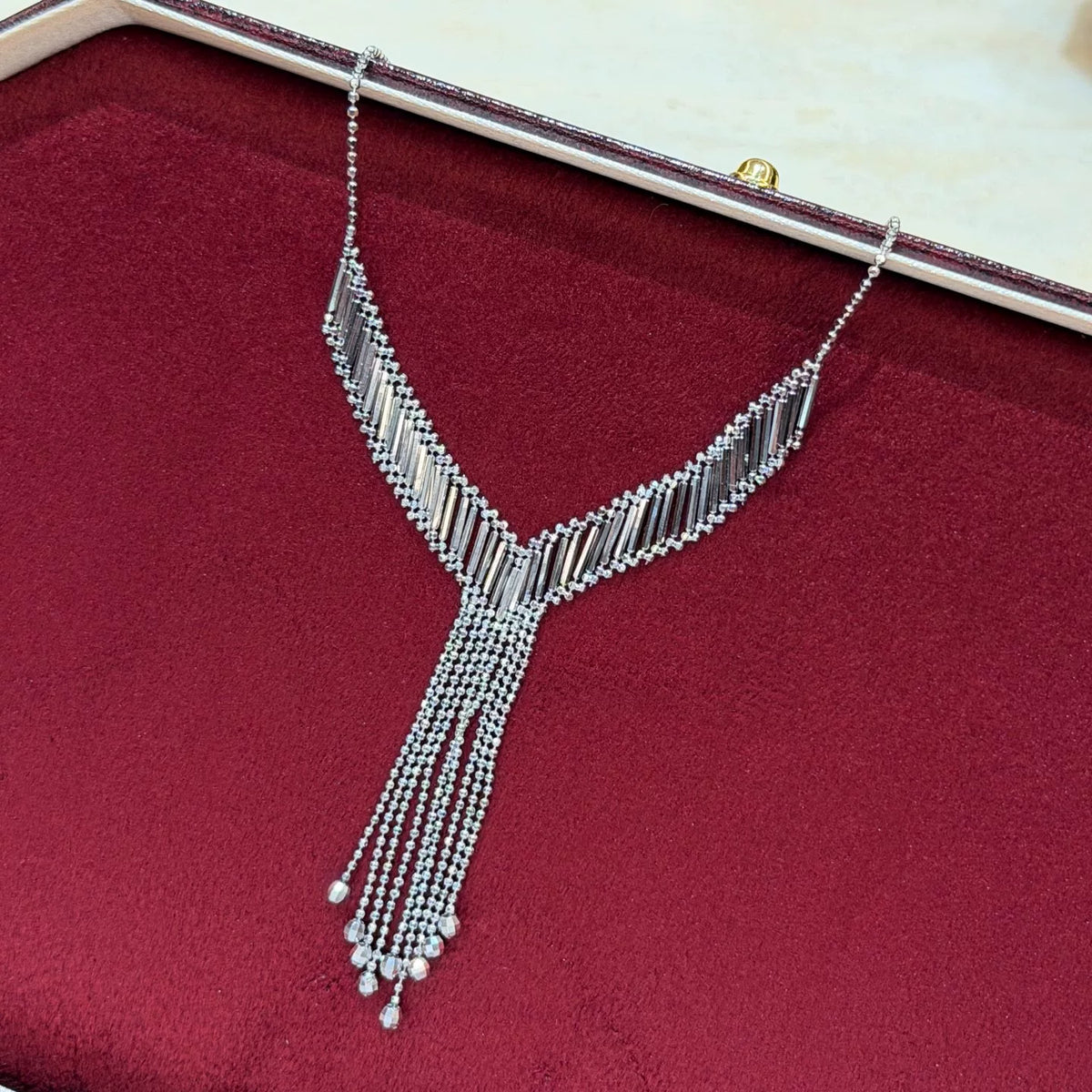 S925 Silver V Fringe Evening Necklace