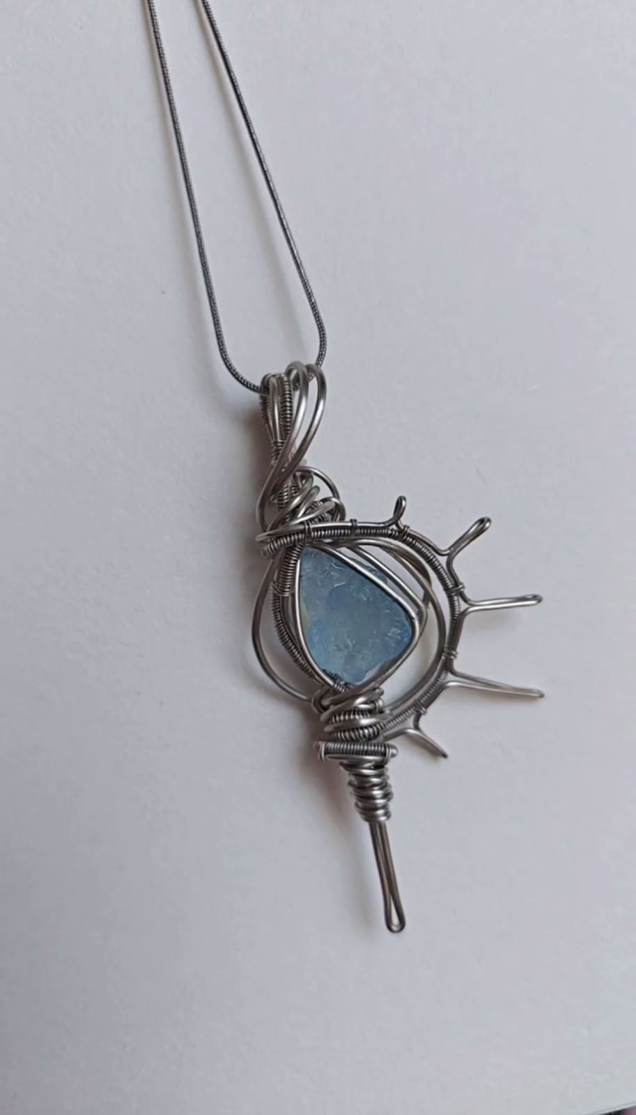 Wire Wrapped Aquamarine Ship Wheel Necklace