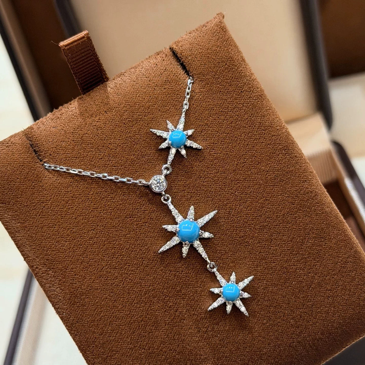 Collar Lariat de Estrella en Plata S925 y Turquesa Azul