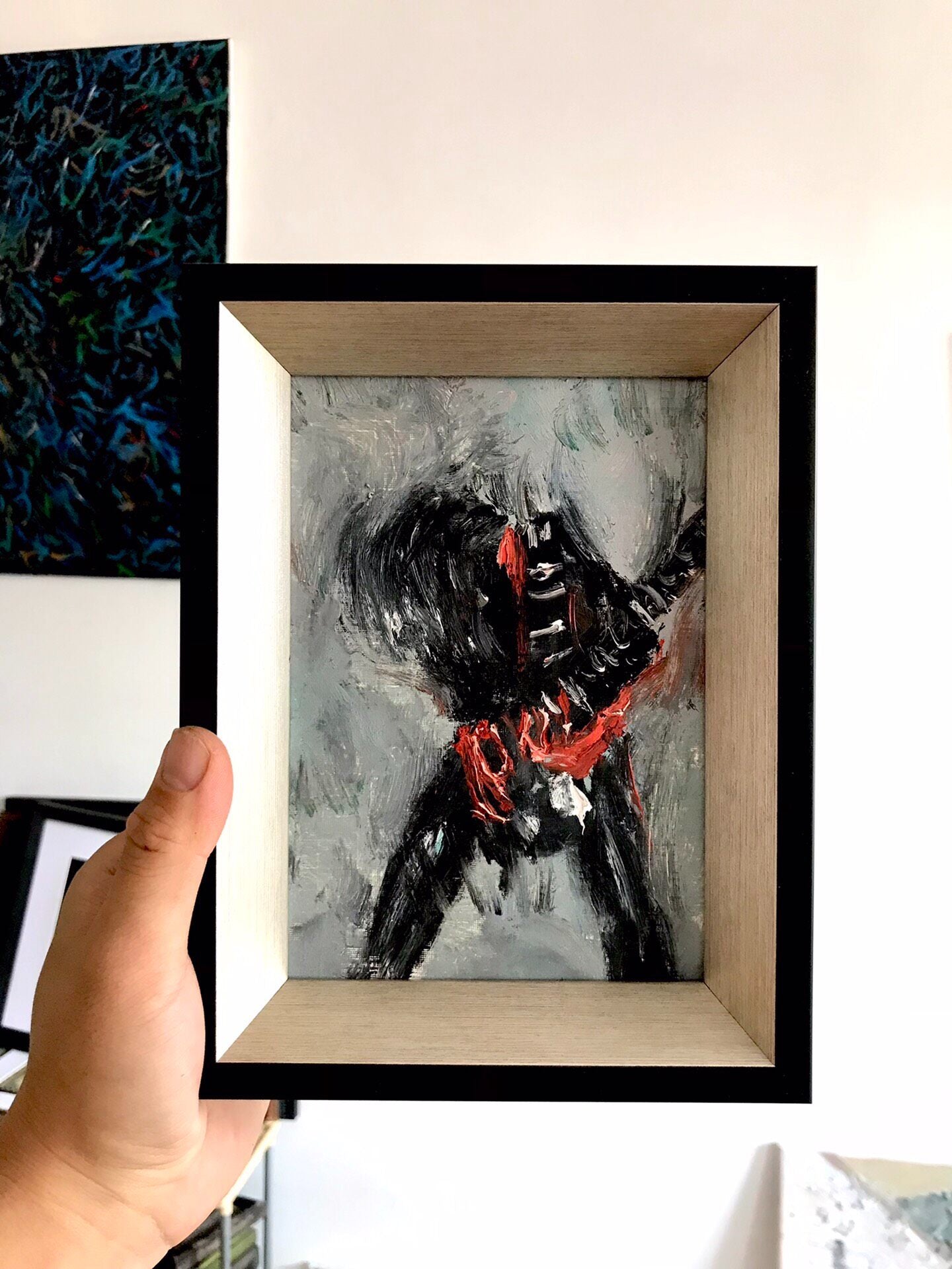 Hand-Painted Oil Painting "Rock Singer" Framed 16x12 cm