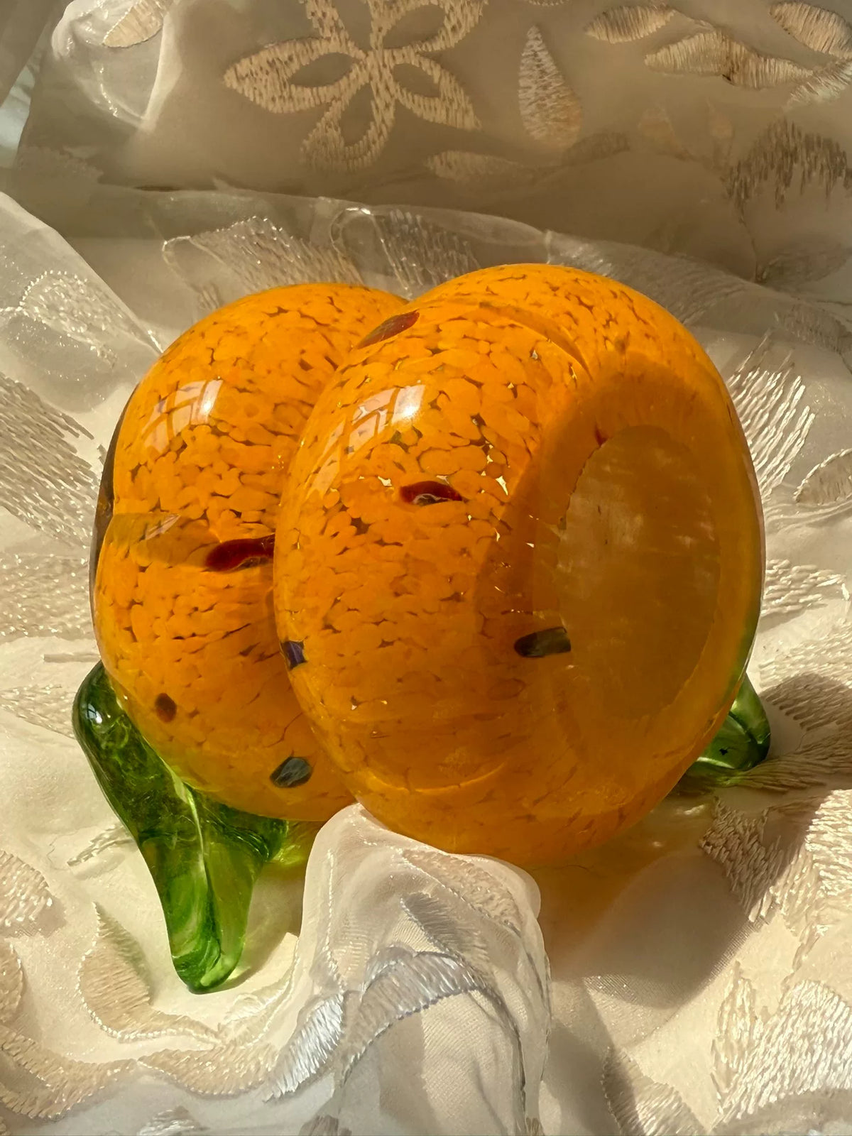 Orange Glass Double Persimmon Figurine