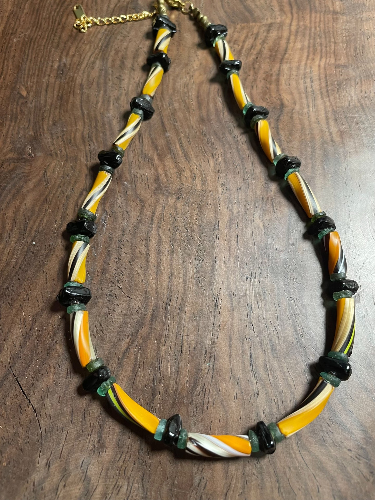 Yellow Twisted Roman Glass Beaded Necklace