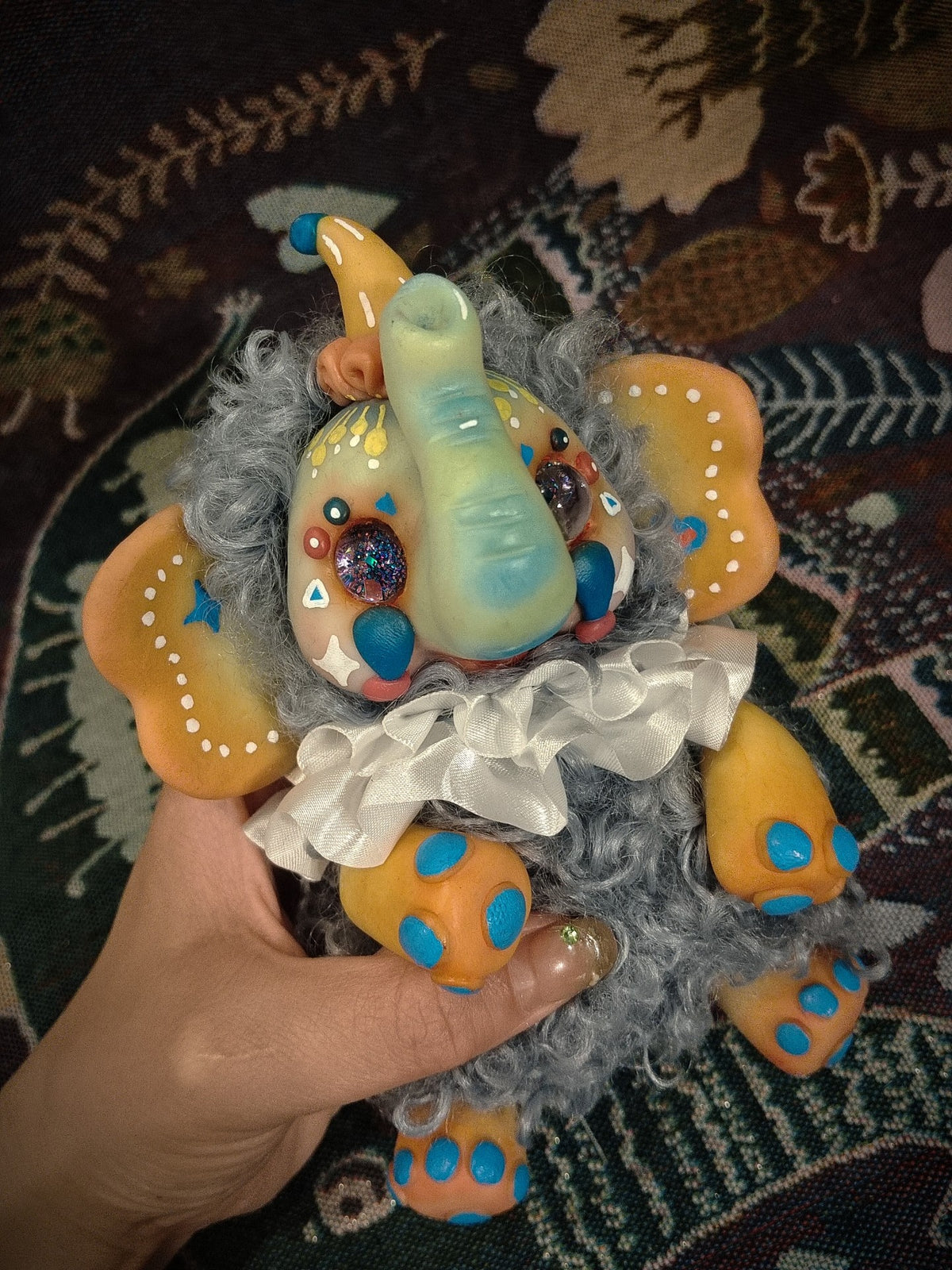 Handmade Clay Circus Elephant Plush Ornament