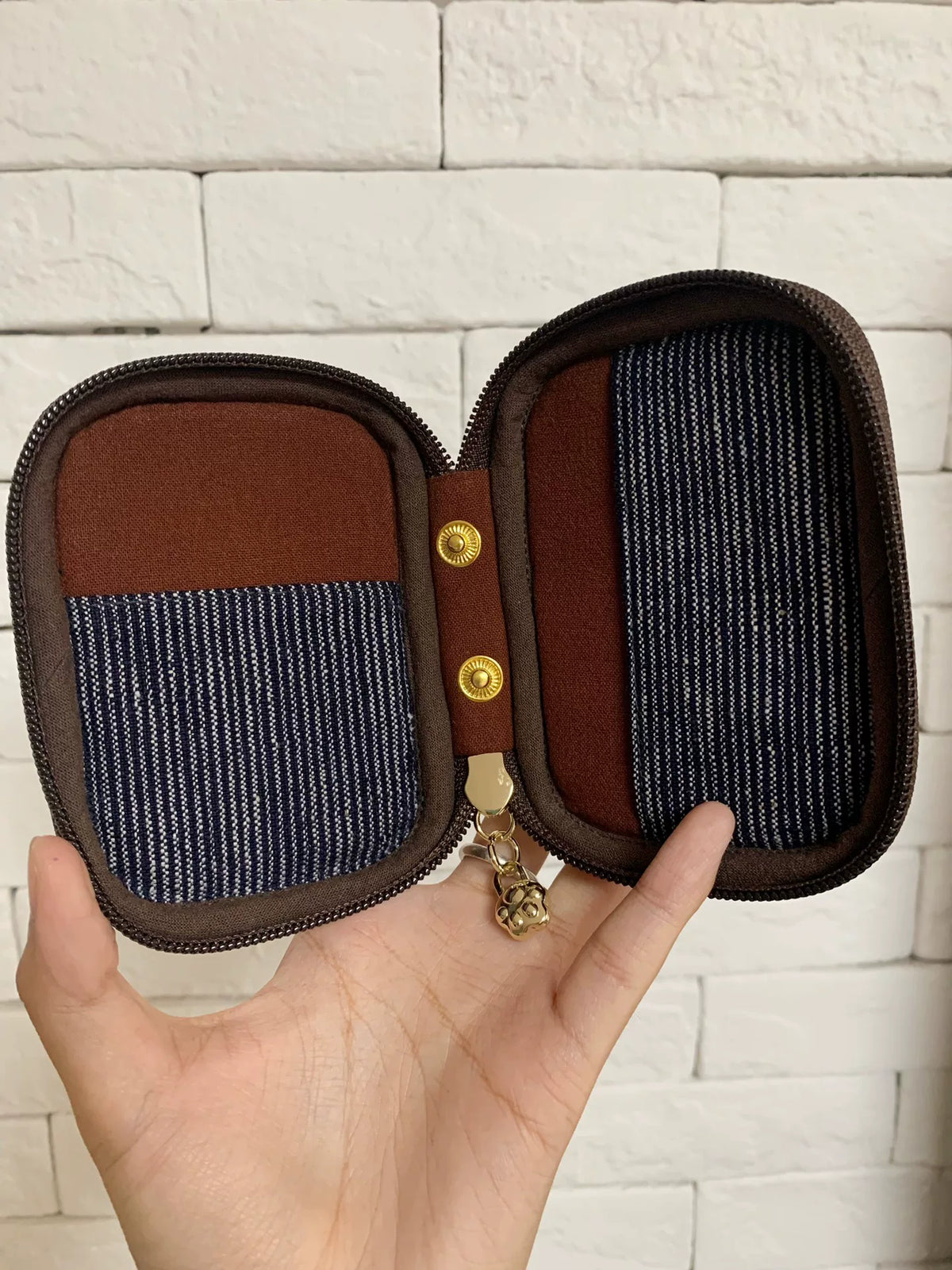 Navy Pinstripe Zip-Around Card Case